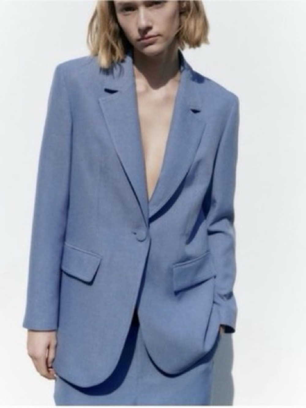 ZARA Set: Single Button Blazer & Tapered Trousers in Pale Blue - M/L - Picture 16 of 16